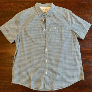 Original Penguin Men's Navy Striped Button Down Short Sleeve Shirt